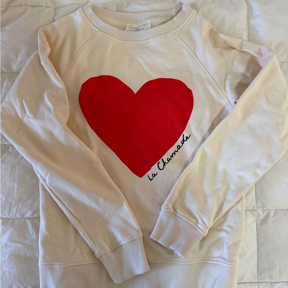 Women's Sezane Cream Sweater with Red Heart